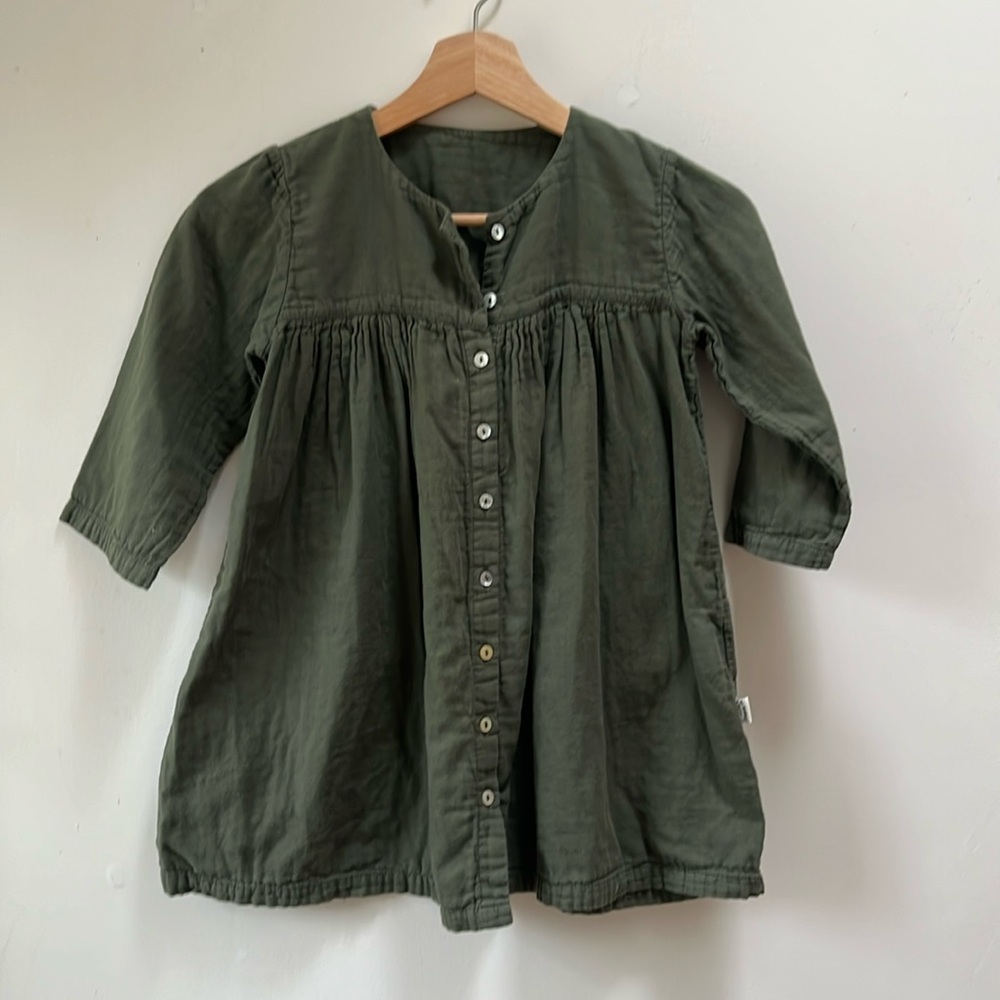 Poudre Organic (French boutique brand) girls olive green dress Size 6